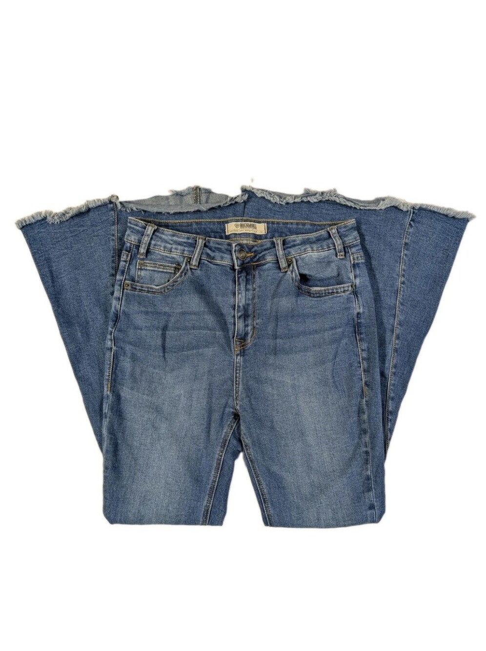 Rock & Roll Denim Womens 31x32 High Rise Bell Bottom Jeans Raw Hem Stretch